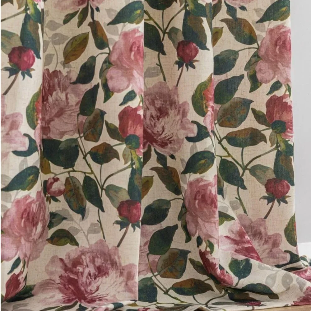 Roses Pink Vintage Floral Curtains